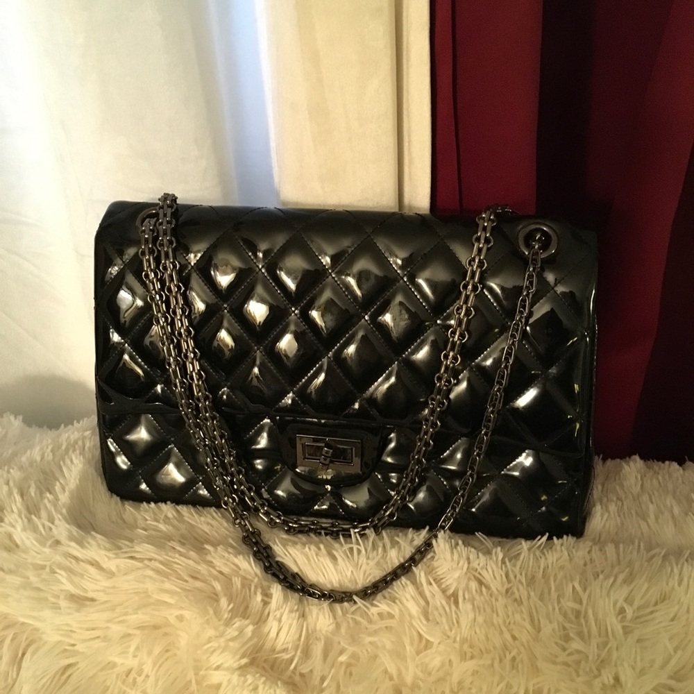 Genuine black patent leather bag